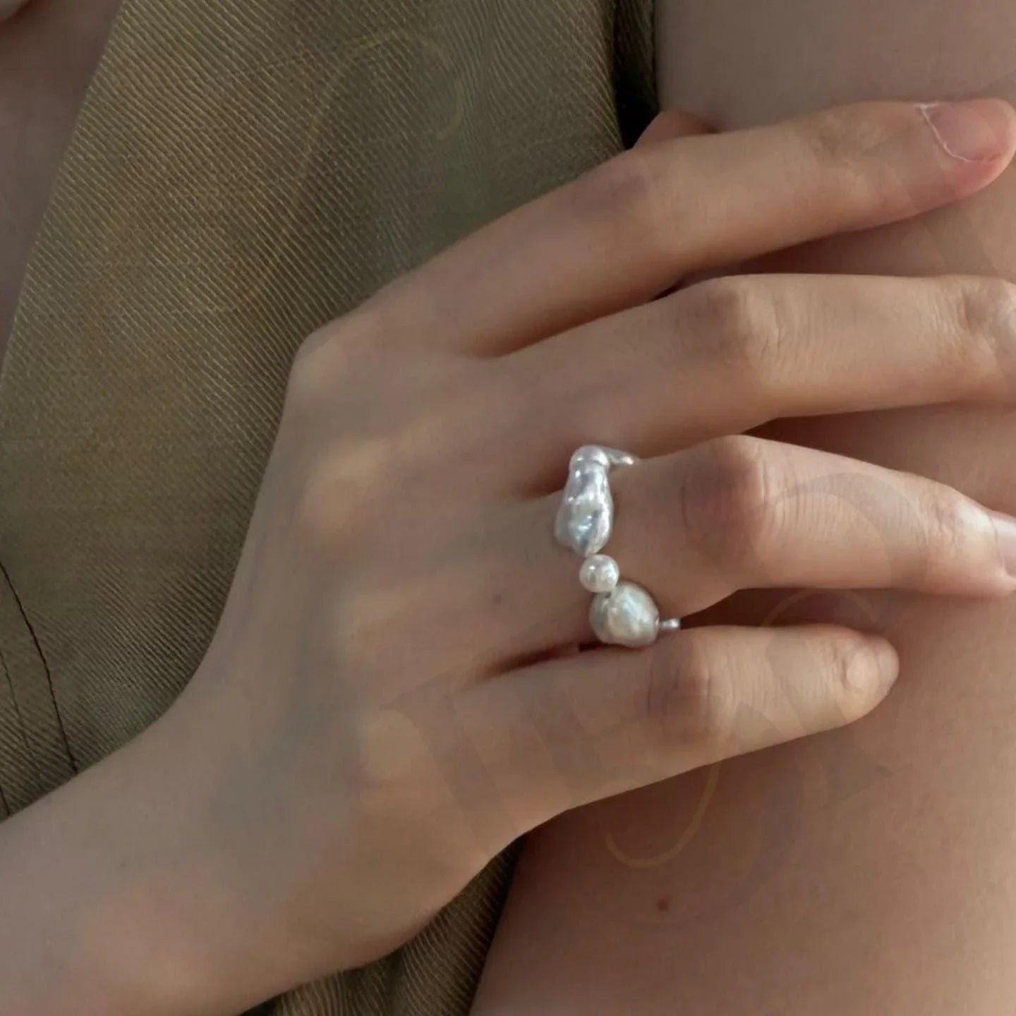 Baroque Pearl Ring - 925 Sterling Silver Beaded Band - Irregular Beauty Pearl