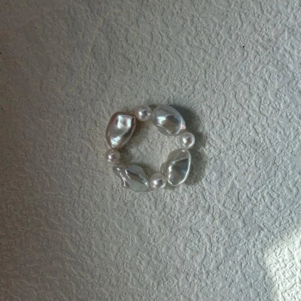 Baroque Pearl Ring - 925 Sterling Silver Beaded Band - Irregular Beauty Pearl