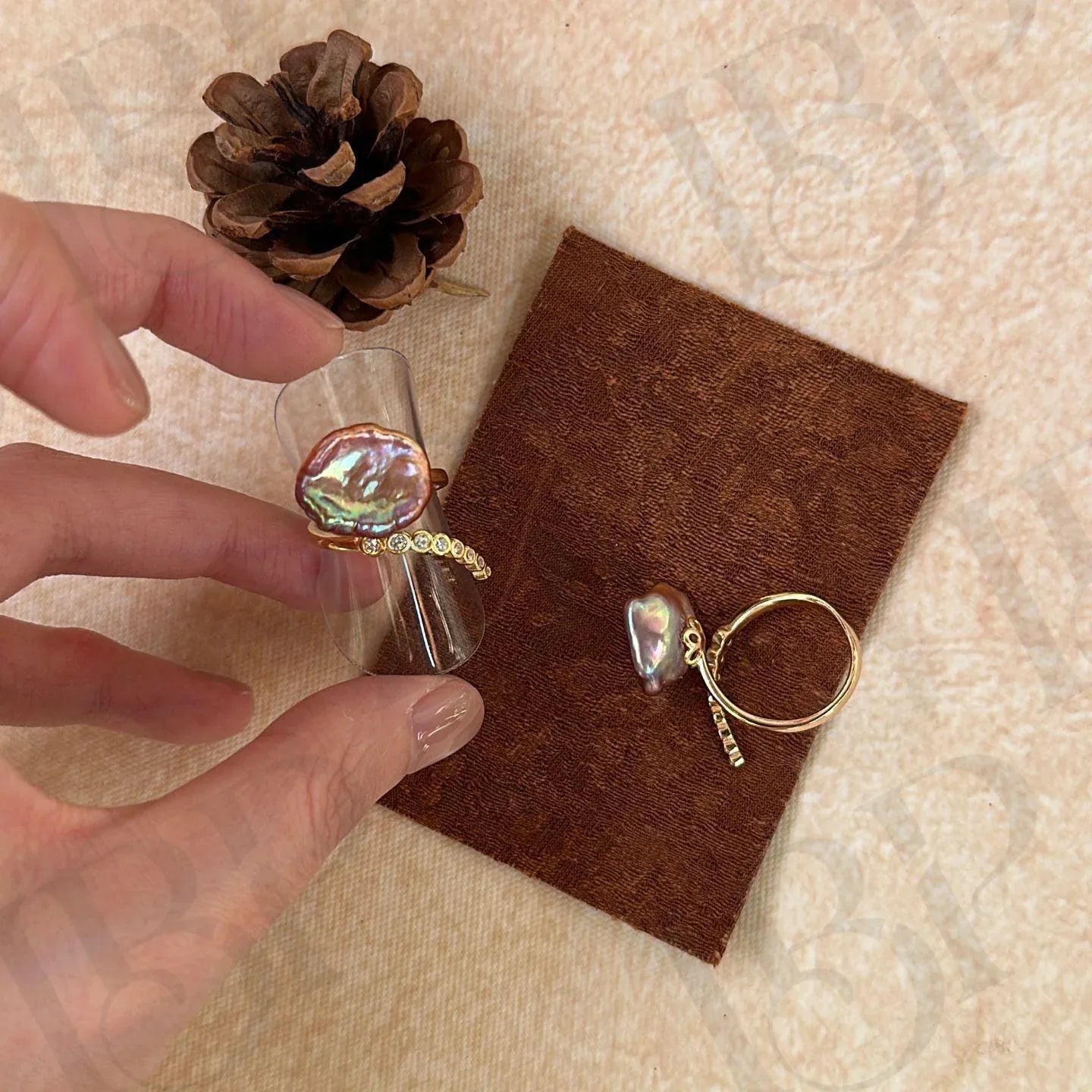 Baroque Pearl Ring – Sterling Silver CZ Band - Irregular Beauty Pearl