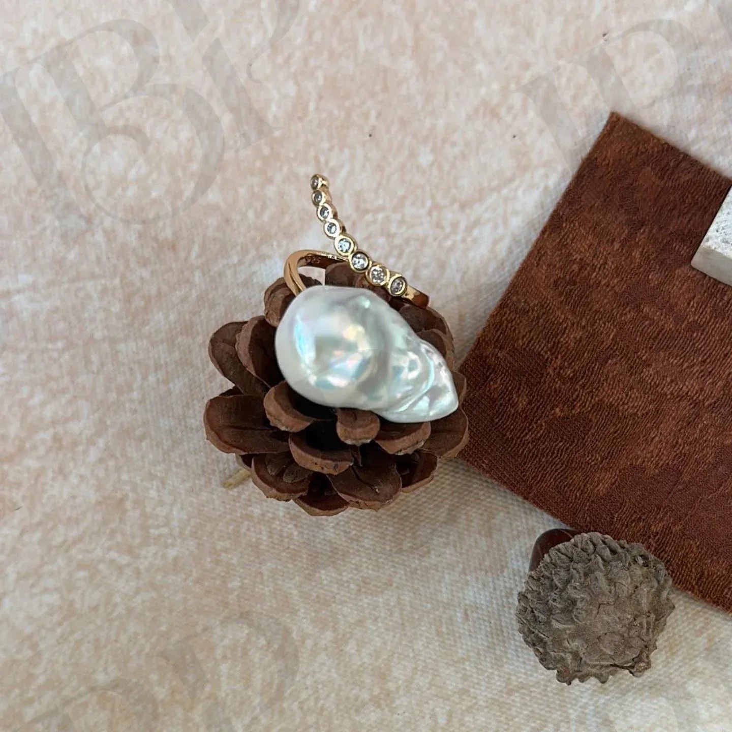 Baroque Pearl Ring – Sterling Silver CZ Band - Irregular Beauty Pearl