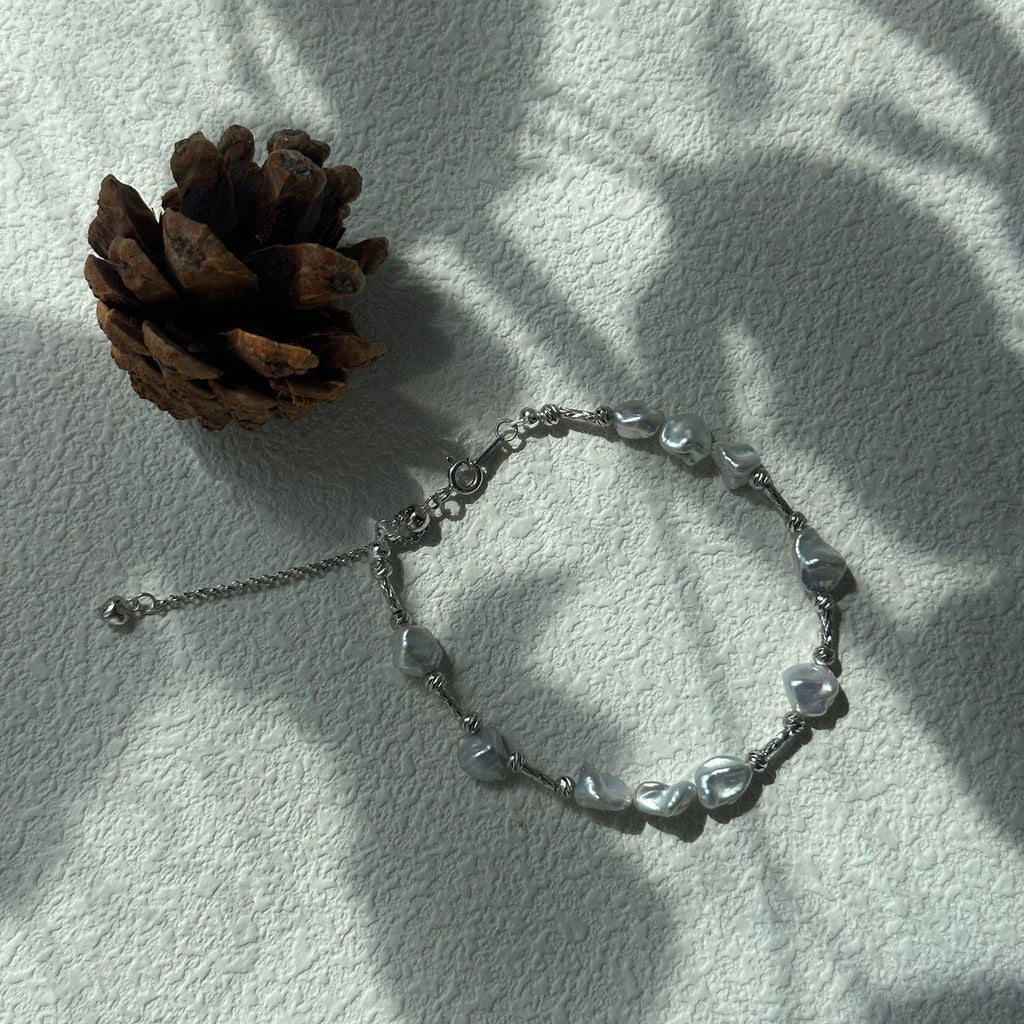Sterling Silver Pearl Bracelet – Geometric Bead & Freshwater Pearl Jewelry - Irregular Beauty Pearl