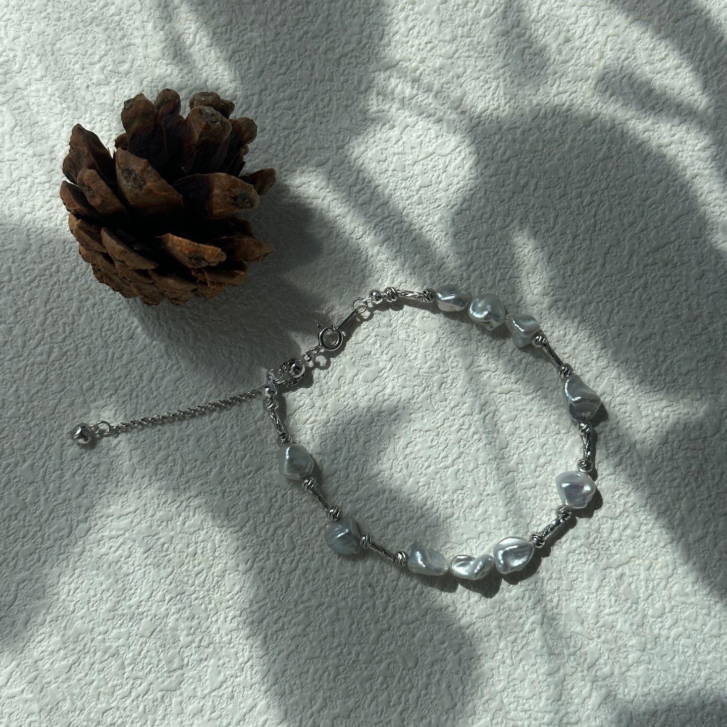 Sterling Silver Pearl Bracelet – Geometric Bead & Freshwater Pearl Jewelry - Irregular Beauty Pearl
