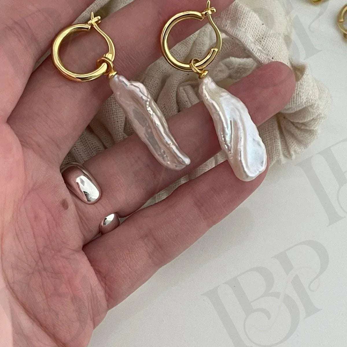 Baroque Pearl Hoop Earrings - 18k Gold Vermeil Sterling Silver Dangles - Irregular Beauty Pearl