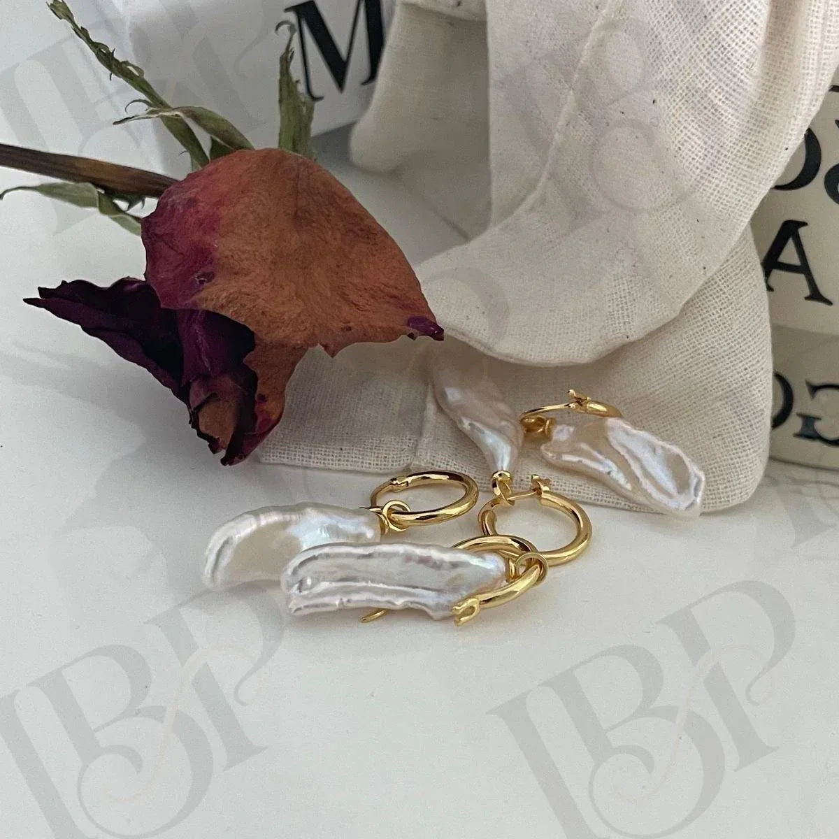 Baroque Pearl Hoop Earrings - 18k Gold Vermeil Sterling Silver Dangles - Irregular Beauty Pearl