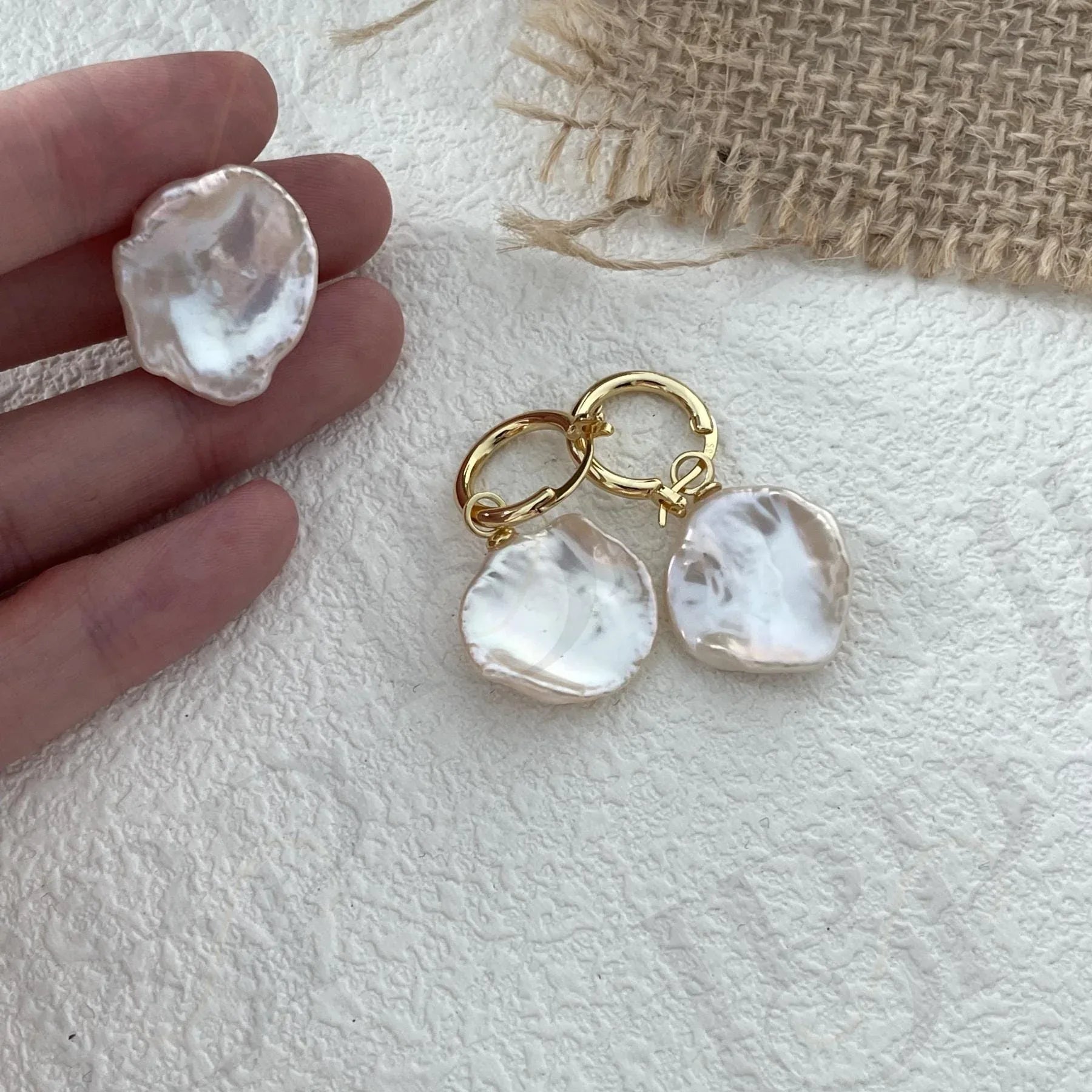 Baroque Pearl Hoop Earrings - 18k Gold Vermeil Sterling Silver Dangles - Irregular Beauty Pearl