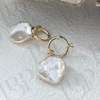 Baroque Pearl Hoop Earrings - 18k Gold Vermeil Sterling Silver Dangles - Irregular Beauty Pearl