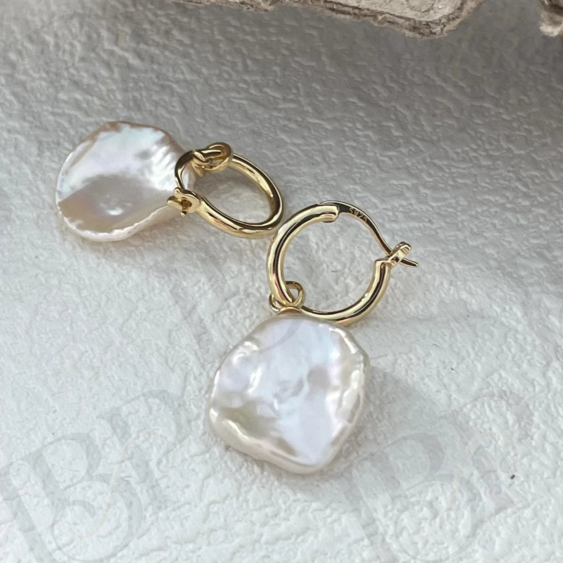 Baroque Pearl Hoop Earrings - 18k Gold Vermeil Sterling Silver Dangles - Irregular Beauty Pearl