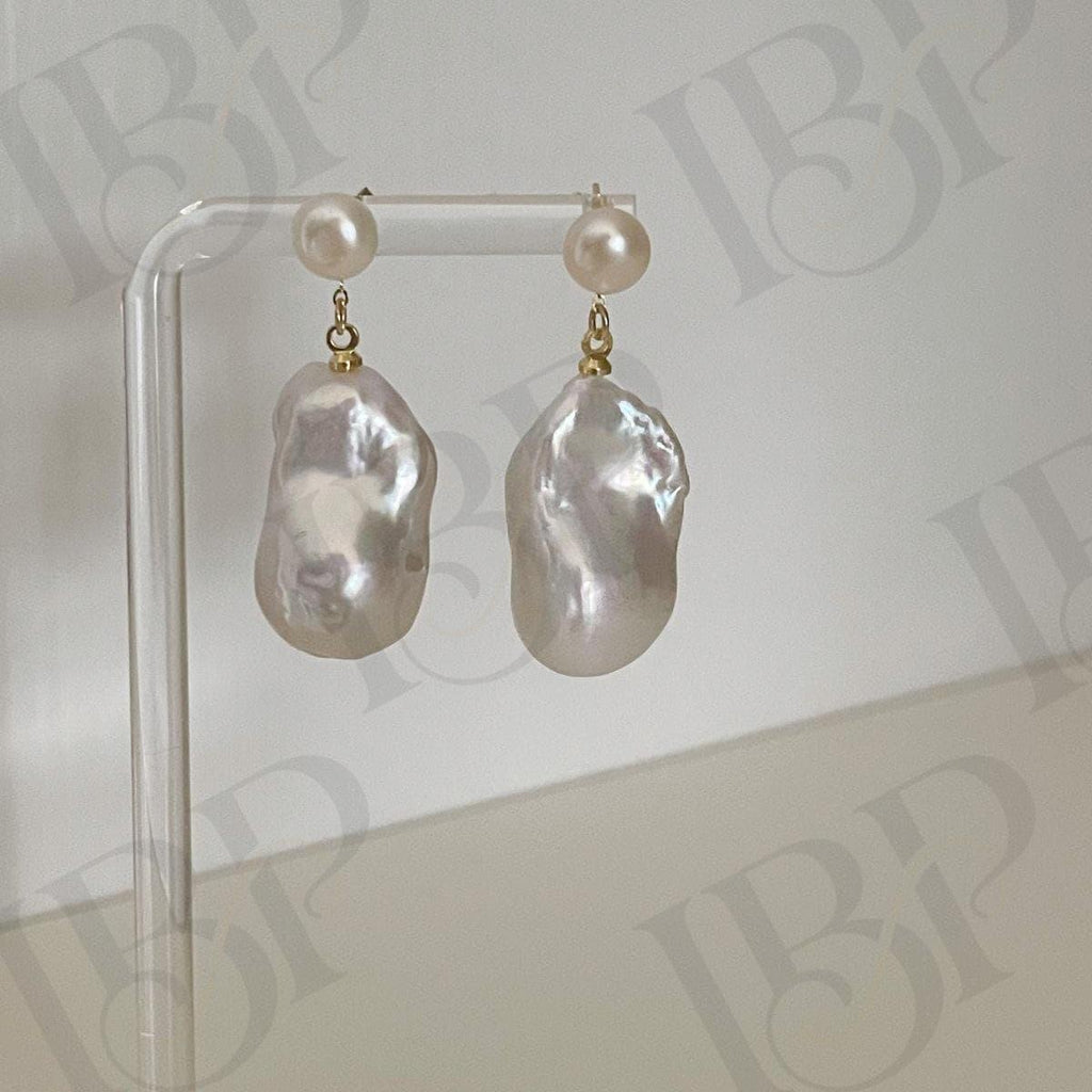 Asymmetrical Baroque Pearl Drop Earrings - Sterling Silver Dangles - Irregular Beauty Pearl