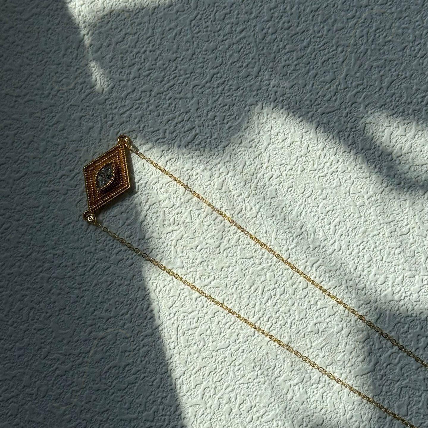 Gold Vermeil Evil Eye Necklace – Marquise Zirconia & Seed Pearl - Irregular Beauty Pearl