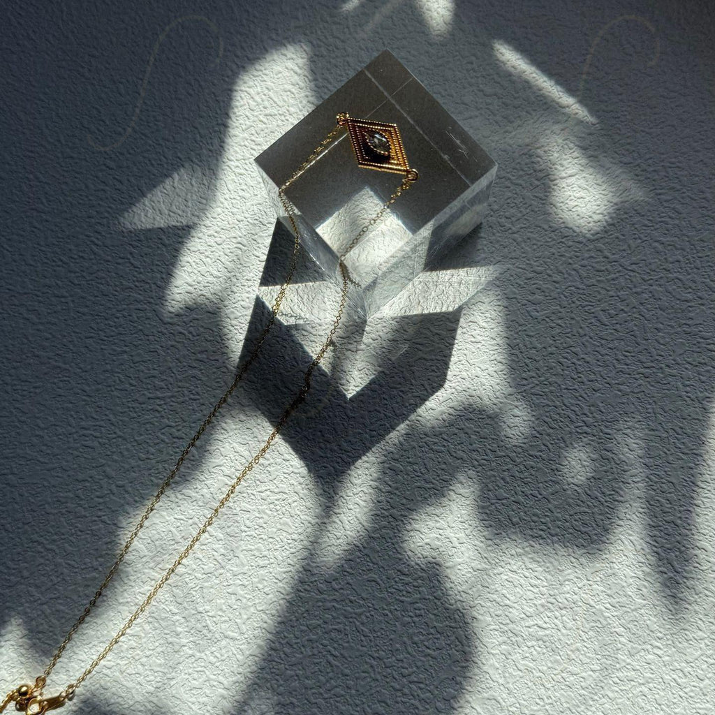 Gold Vermeil Evil Eye Necklace – Marquise Zirconia & Seed Pearl - Irregular Beauty Pearl