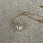 Baroque Pearl Y-Necklace - 14k Gold Filled Lariat with CZ - Irregular Beauty Pearl