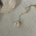 Baroque Pearl Y-Necklace - 14k Gold Filled Lariat with CZ - Irregular Beauty Pearl