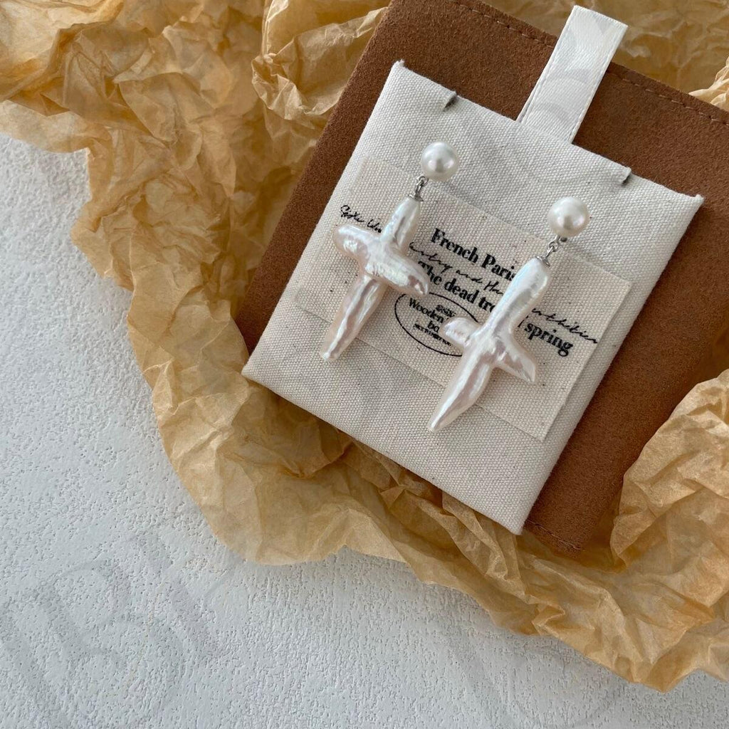 Baroque Pearl Cross Earrings - Sterling Silver Religious Jewelry - Irregular Beauty Pearl