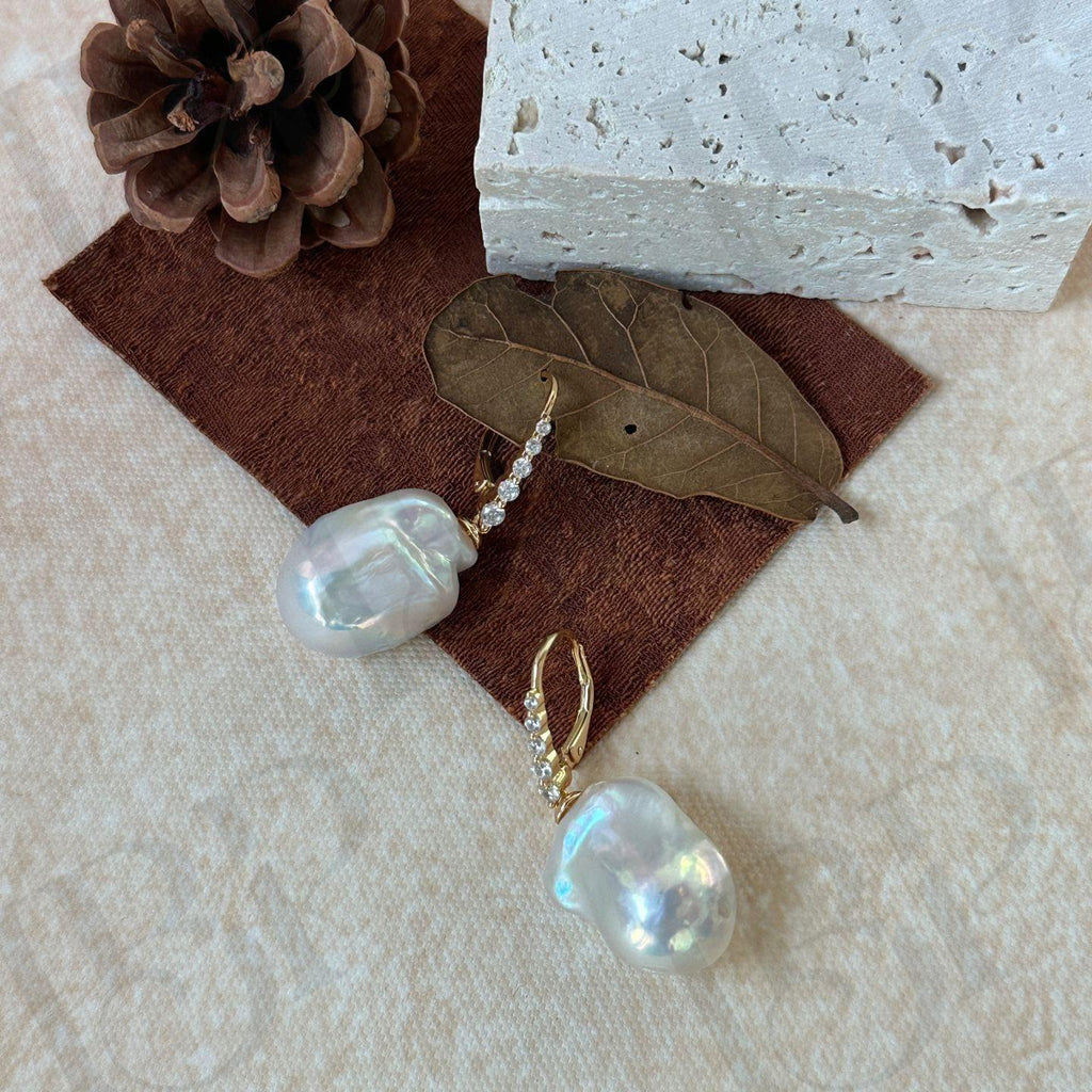 Baroque Pearl Drop Earrings - 18k Gold Vermeil - Irregular Beauty Pearl