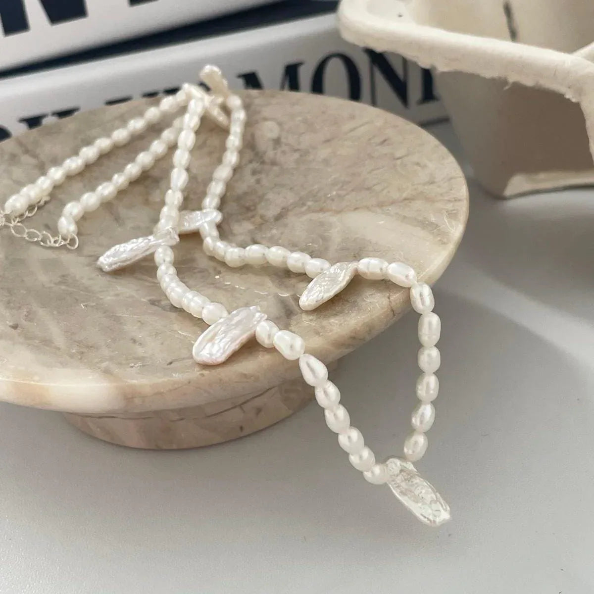 Dainty Lace Irregular Pearl Necklace - Sterling Silver Freshwater Petal Pearl Choker - Irregular Beauty Pearl