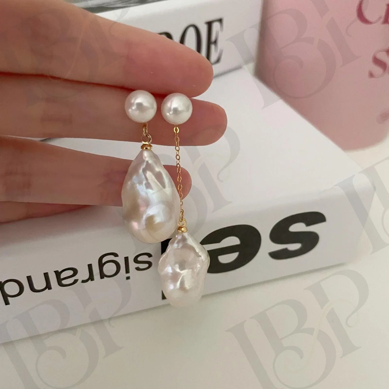 Asymmetrical Baroque Pearl Drop Earrings - Sterling Silver Dangles - Irregular Beauty Pearl