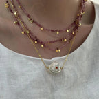 Ruby Zircon Petal Pearl Necklace - Irregular Beauty Pearl