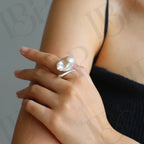 Edgy Baroque Pearl Ring - Sculptural Sterling Silver Statement Jewelry - Irregular Beauty Pearl