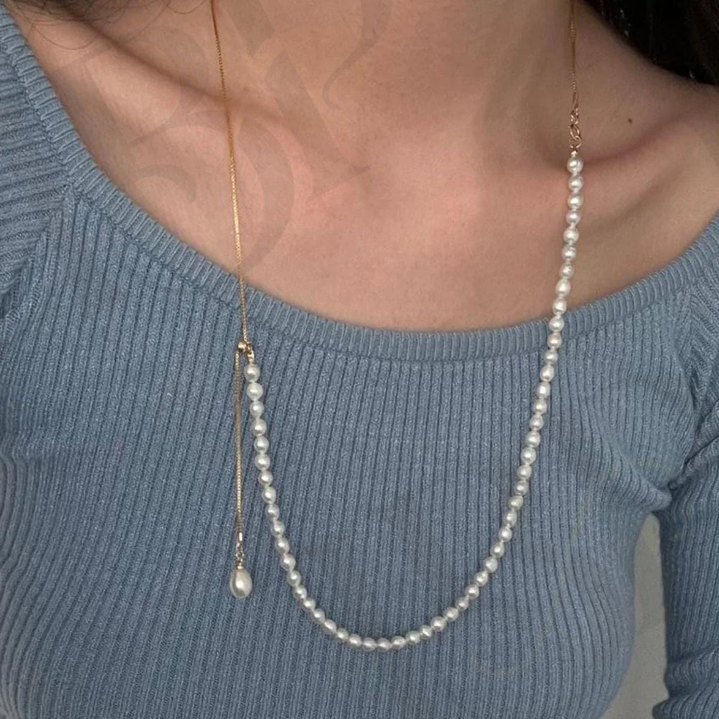 Adjustable Pearl Beaded Necklace - 14k Gold Filled Lariat - Irregular Beauty Pearl
