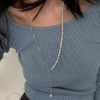 Adjustable Pearl Beaded Necklace - 14k Gold Filled Lariat - Irregular Beauty Pearl
