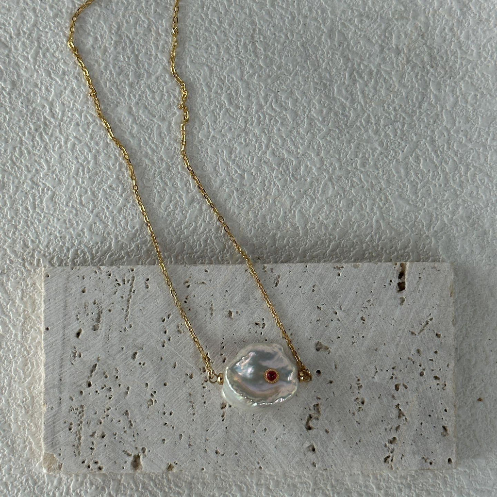 Ruby Zircon Petal Pearl Necklace - Irregular Beauty Pearl
