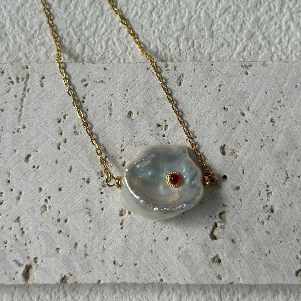 Ruby Zircon Petal Pearl Necklace - Irregular Beauty Pearl