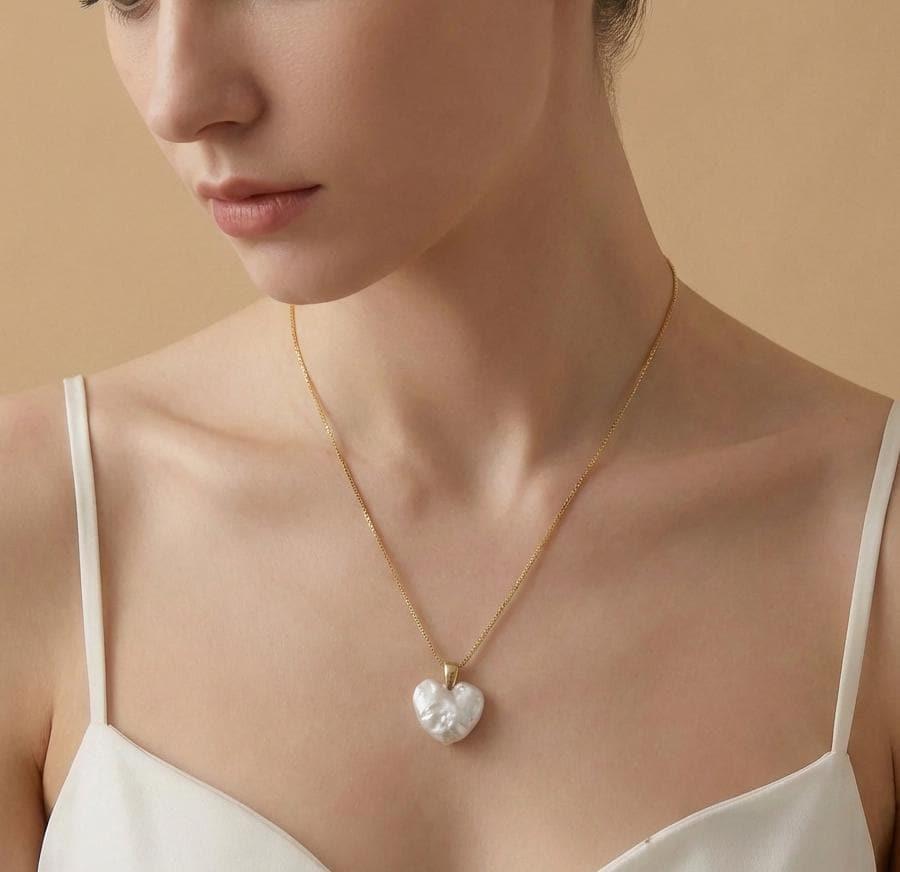 Large Heart Baroque Pearl Necklace – 18k Gold Plated Sterling Silver - Irregular Beauty Pearl