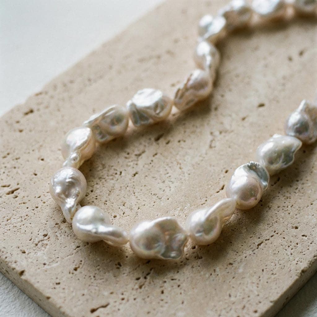 Large Baroque Pearl Necklace - Sterling Silver Beaded Strand - Irregular Beauty Pearl