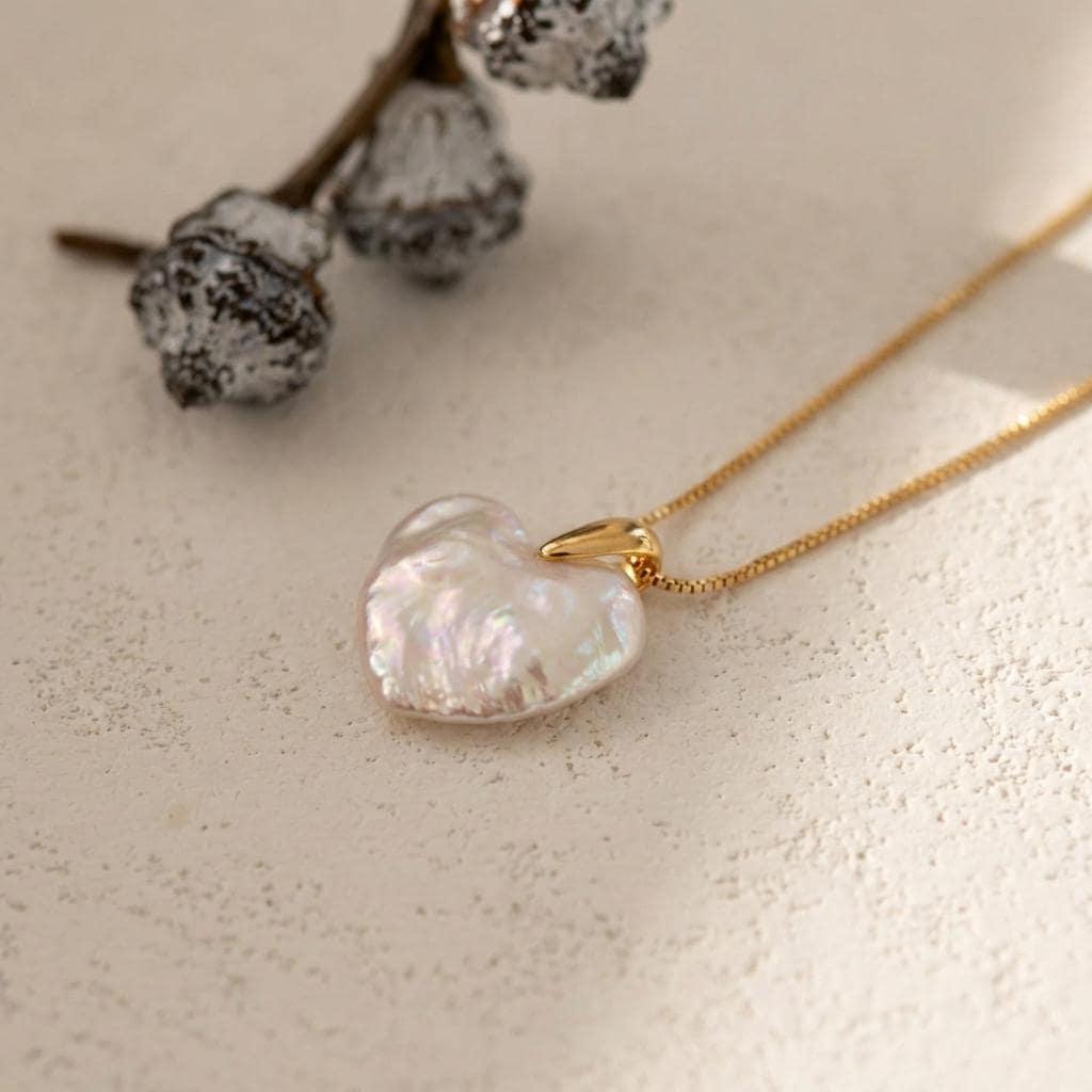 Large Heart Baroque Pearl Necklace – 18k Gold Plated Sterling Silver - Irregular Beauty Pearl
