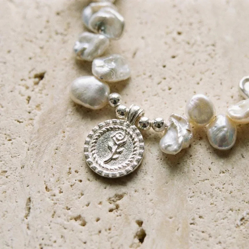Sterling Silver Petal Pearl Necklace - Irregular Beauty Pearl