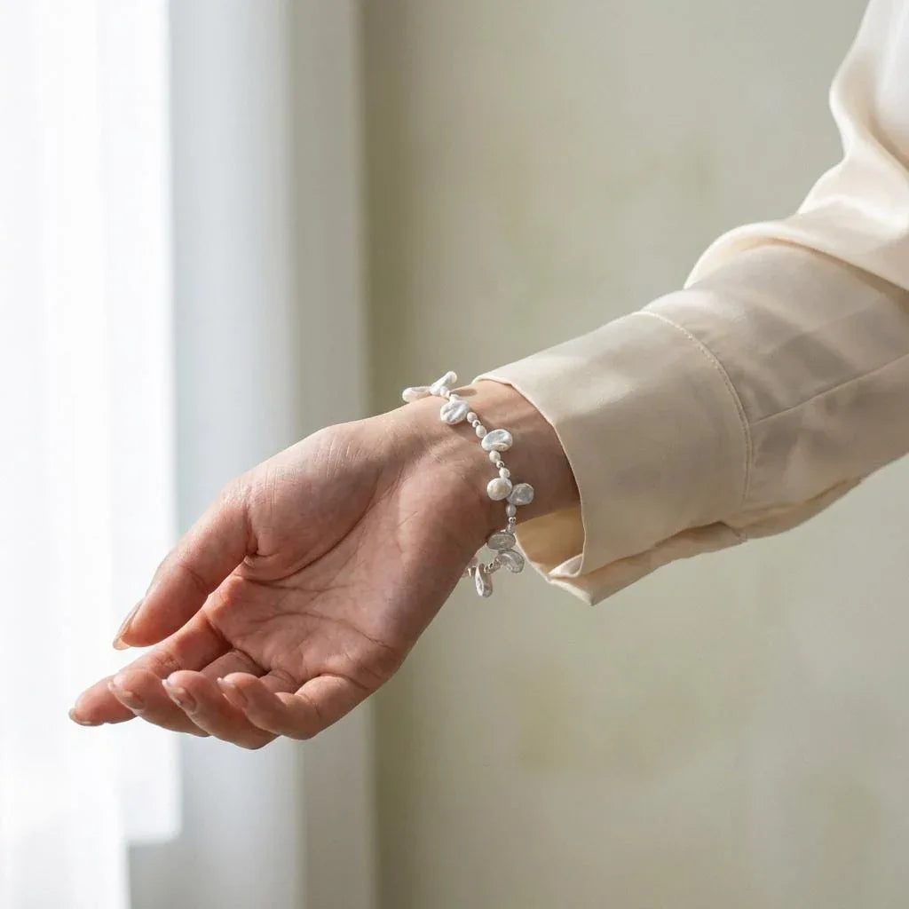 Sterling Silver Petal Pearl Bracelet - Irregular Beauty Pearl