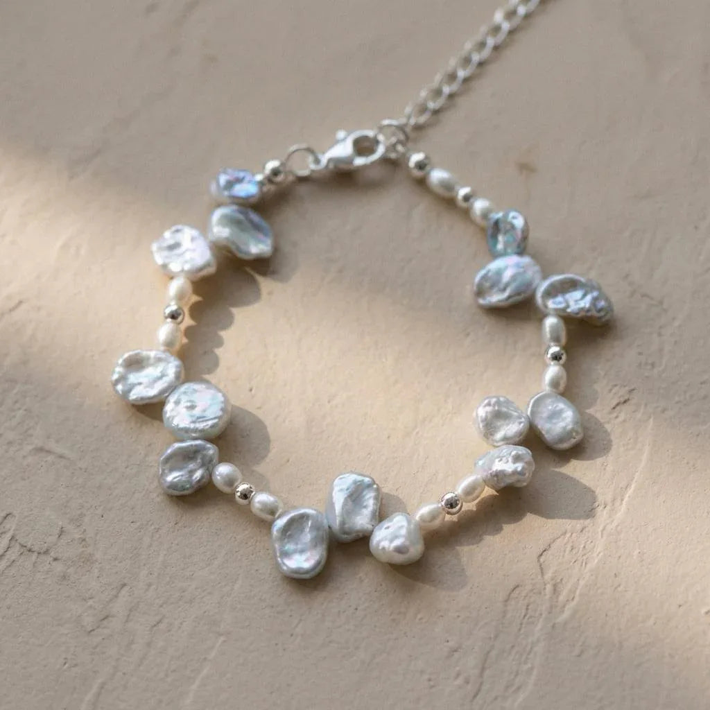 Sterling Silver Petal Pearl Bracelet - Irregular Beauty Pearl