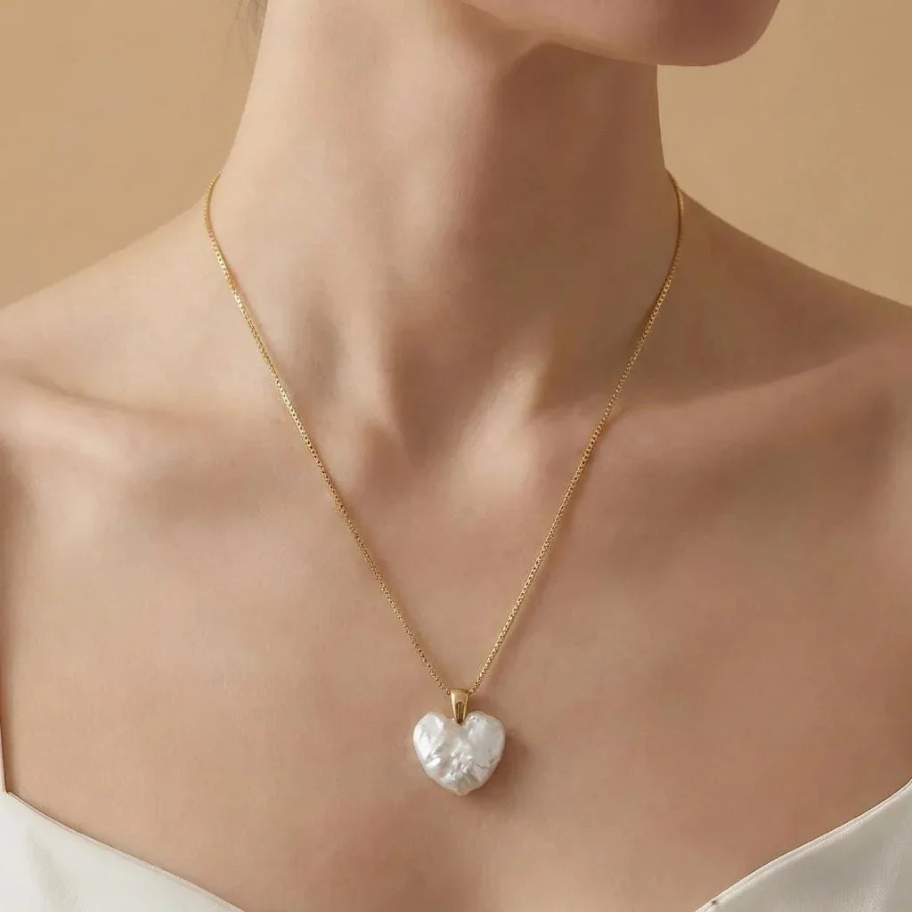 Large Heart Baroque Pearl Necklace – 18k Gold Plated Sterling Silver - Irregular Beauty Pearl