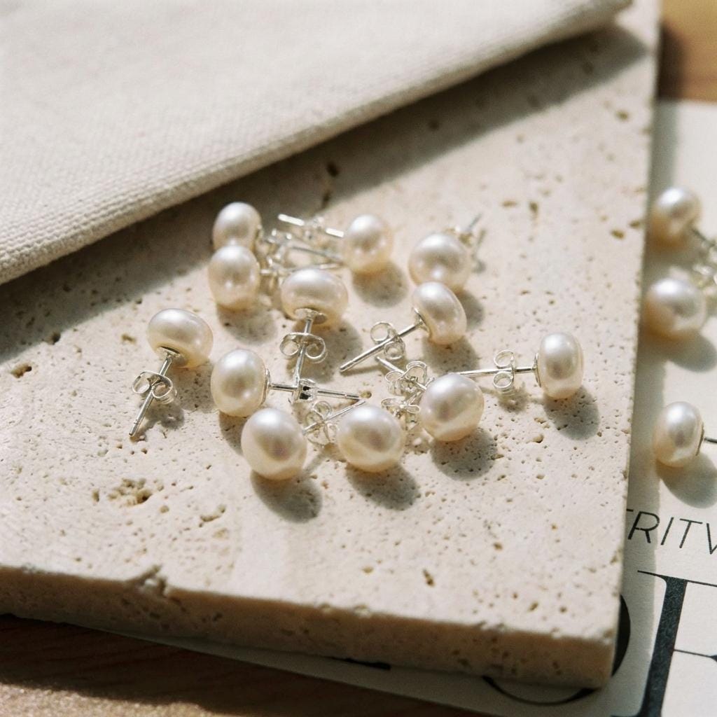 6mm Button Pearl Stud Earrings