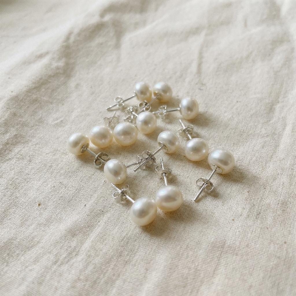 6mm Button Pearl Stud Earrings
