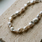 Large Baroque Pearl Necklace - Sterling Silver Beaded Strand - Irregular Beauty Pearl