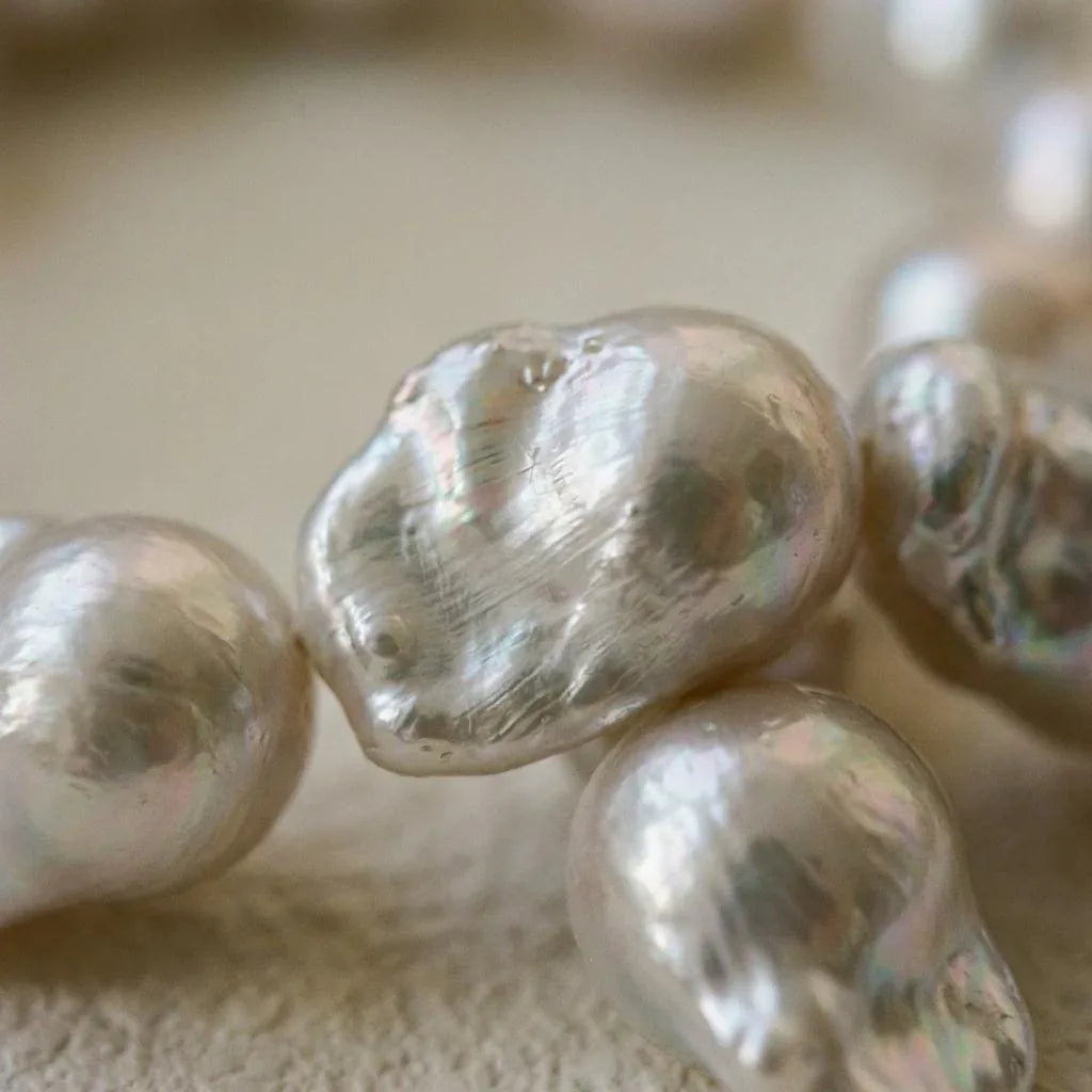 Large Baroque Pearl Necklace - Sterling Silver Beaded Strand - Irregular Beauty Pearl