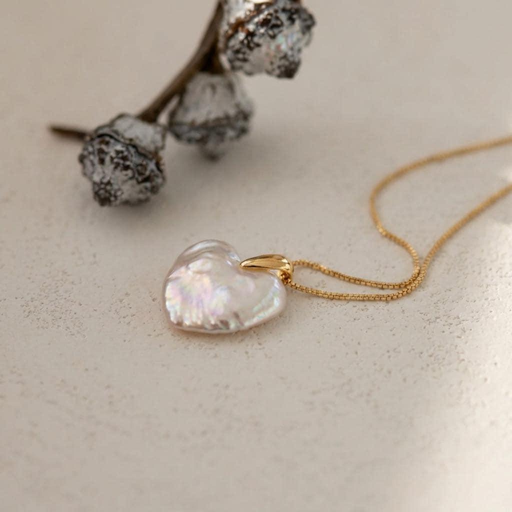 Large Heart Baroque Pearl Necklace – 18k Gold Plated Sterling Silver - Irregular Beauty Pearl