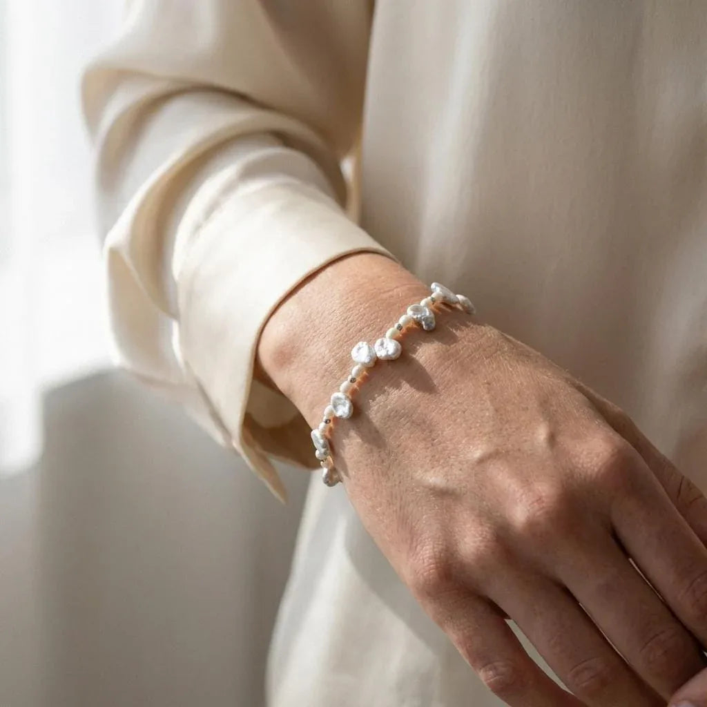 Sterling Silver Petal Pearl Bracelet - Irregular Beauty Pearl