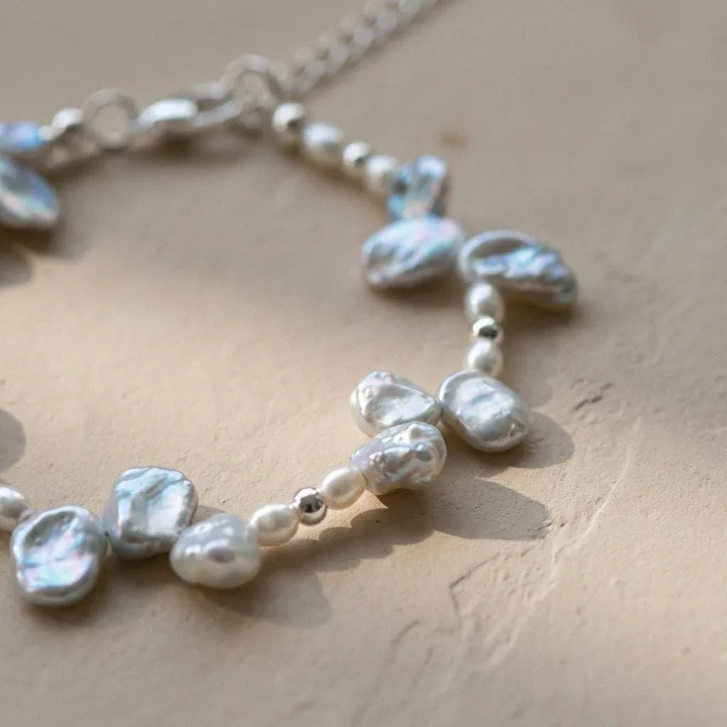 Sterling Silver Petal Pearl Bracelet - Irregular Beauty Pearl