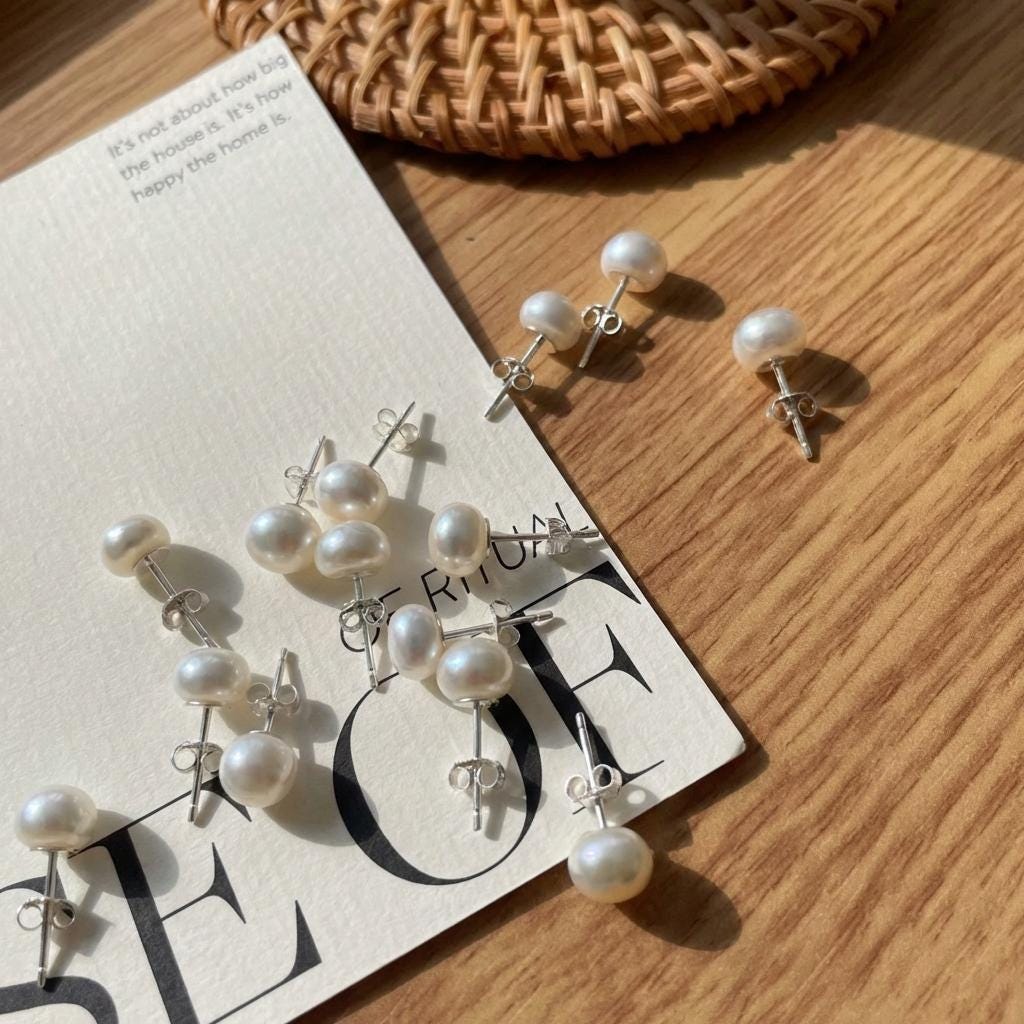 6mm Button Pearl Stud Earrings