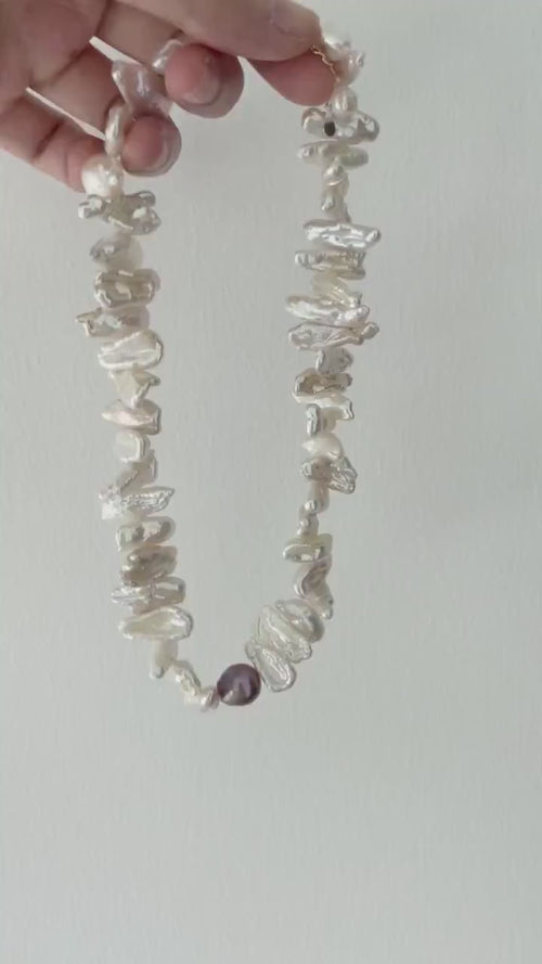 925 Sterling Silver Sunflower Pearl Necklace - Irregular Stick Pearl Choker