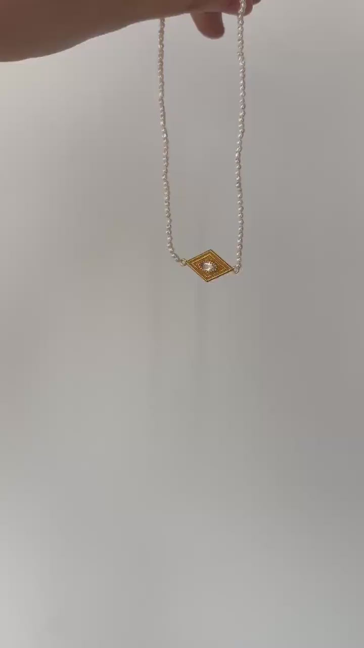 Gold Vermeil Evil Eye Necklace – Marquise Zirconia & Seed Pearl