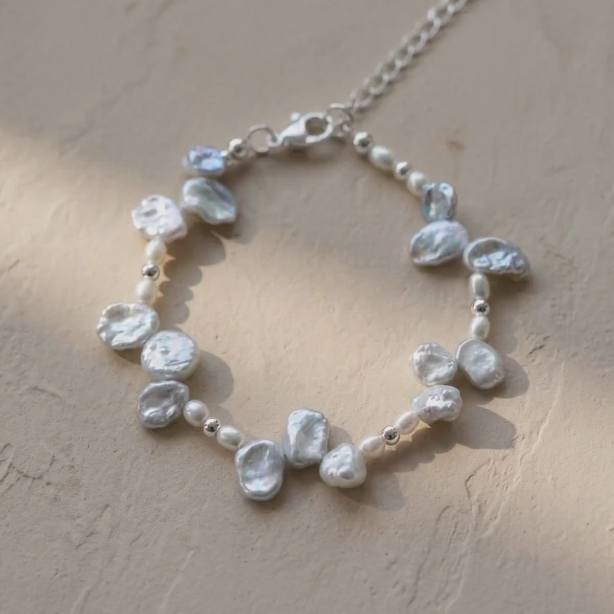 Sterling Silver Petal Pearl Bracelet