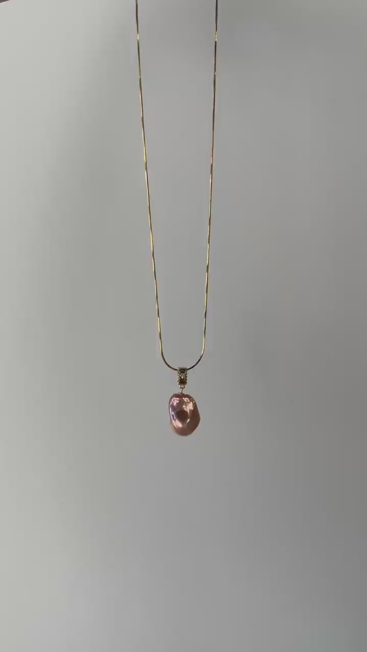 Large Baroque Pearl Necklace - Iridescent Fireball Pendant