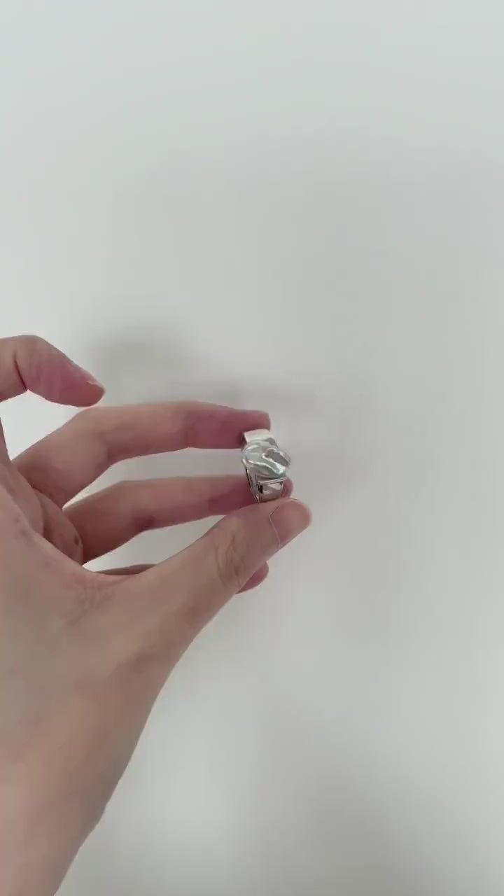 Large Keshi Pearl Ring - Adjustable 925 Sterling Silver Band